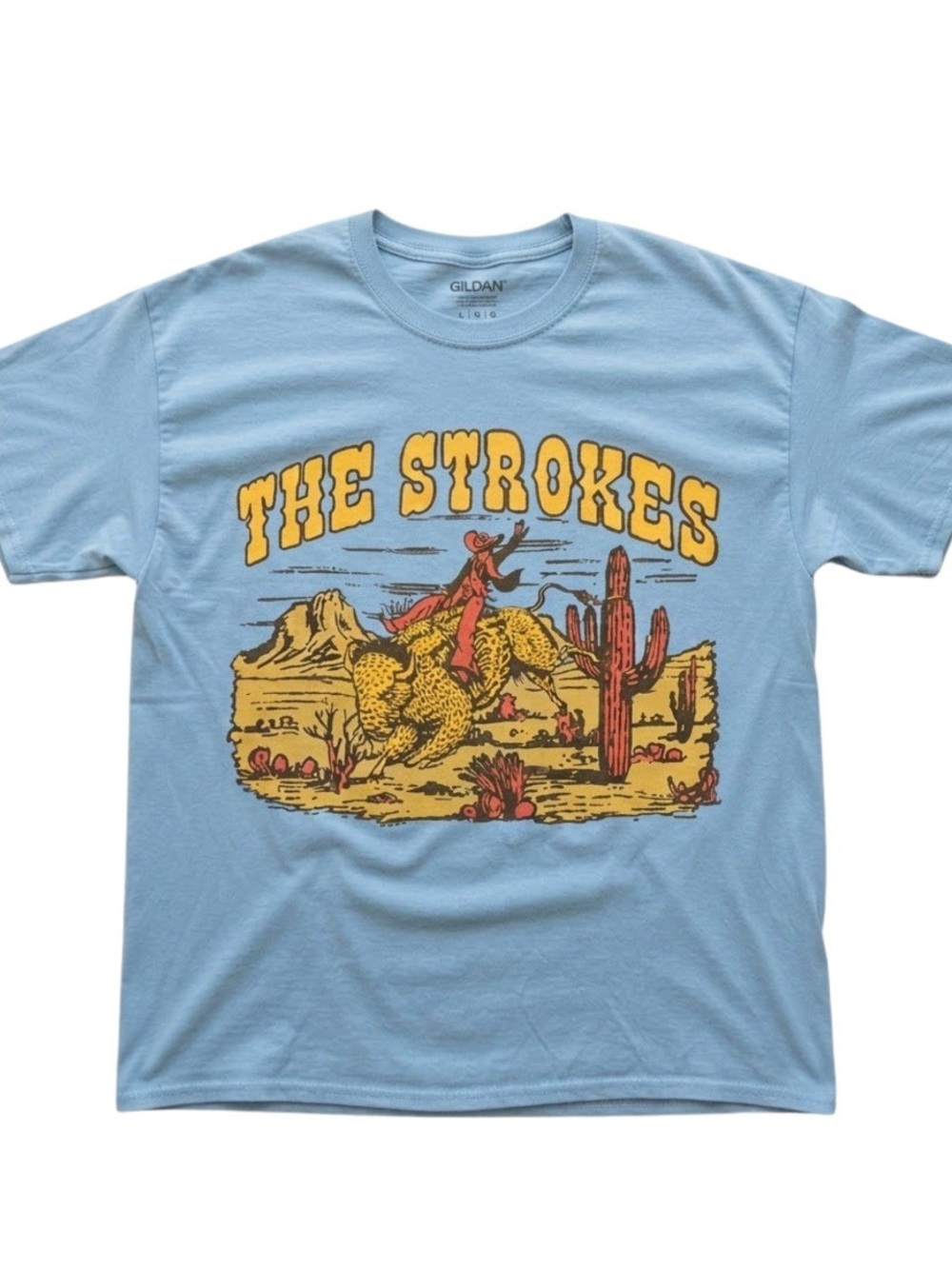 Gildan Light Blue The Strokes Western Graphic Tee